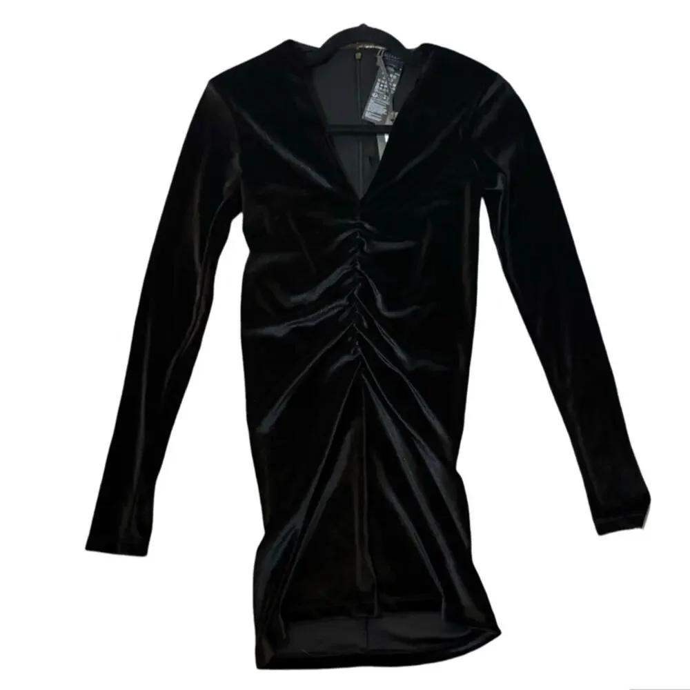 All Saints Anya Velvet V-Neck Mini Dress - Black Size 2 - Picture 4 of 7